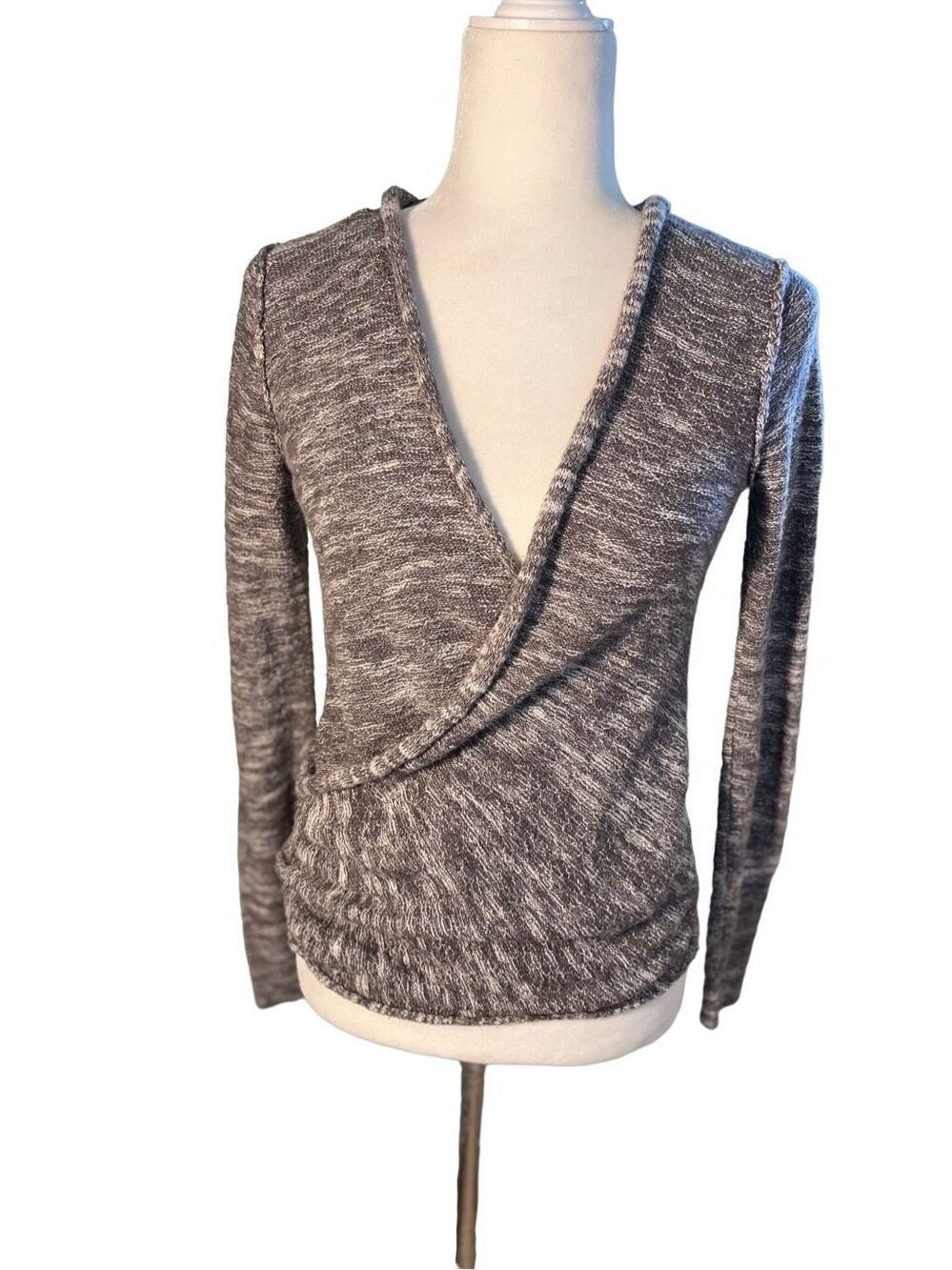 Free People gray cotton and linen blend knit long sleeve wrap sweater - S